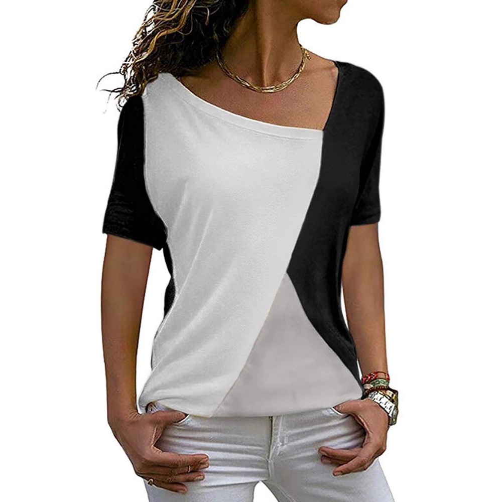 Black, White and Cream Tri-Colorblock Blouse Top